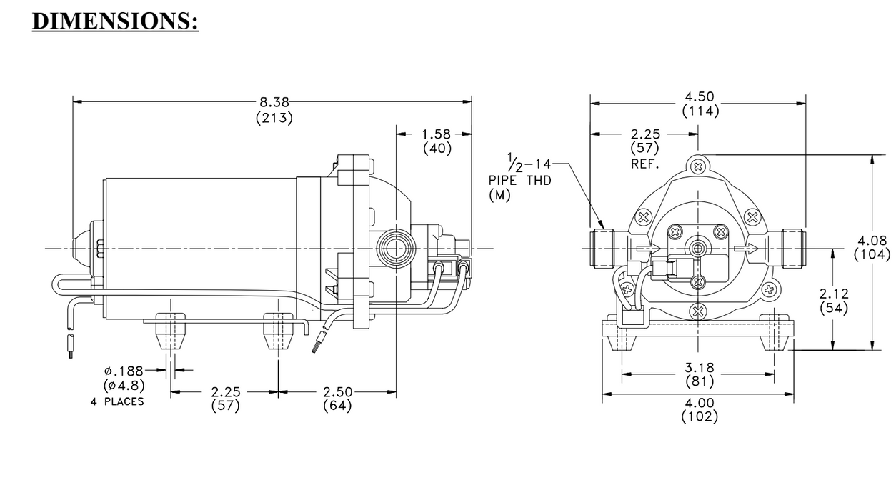 Technical drawing of a mechanical component with dimensions